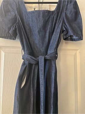 Who What Wear Denim Square-Neck Dress with Puff Sleeves